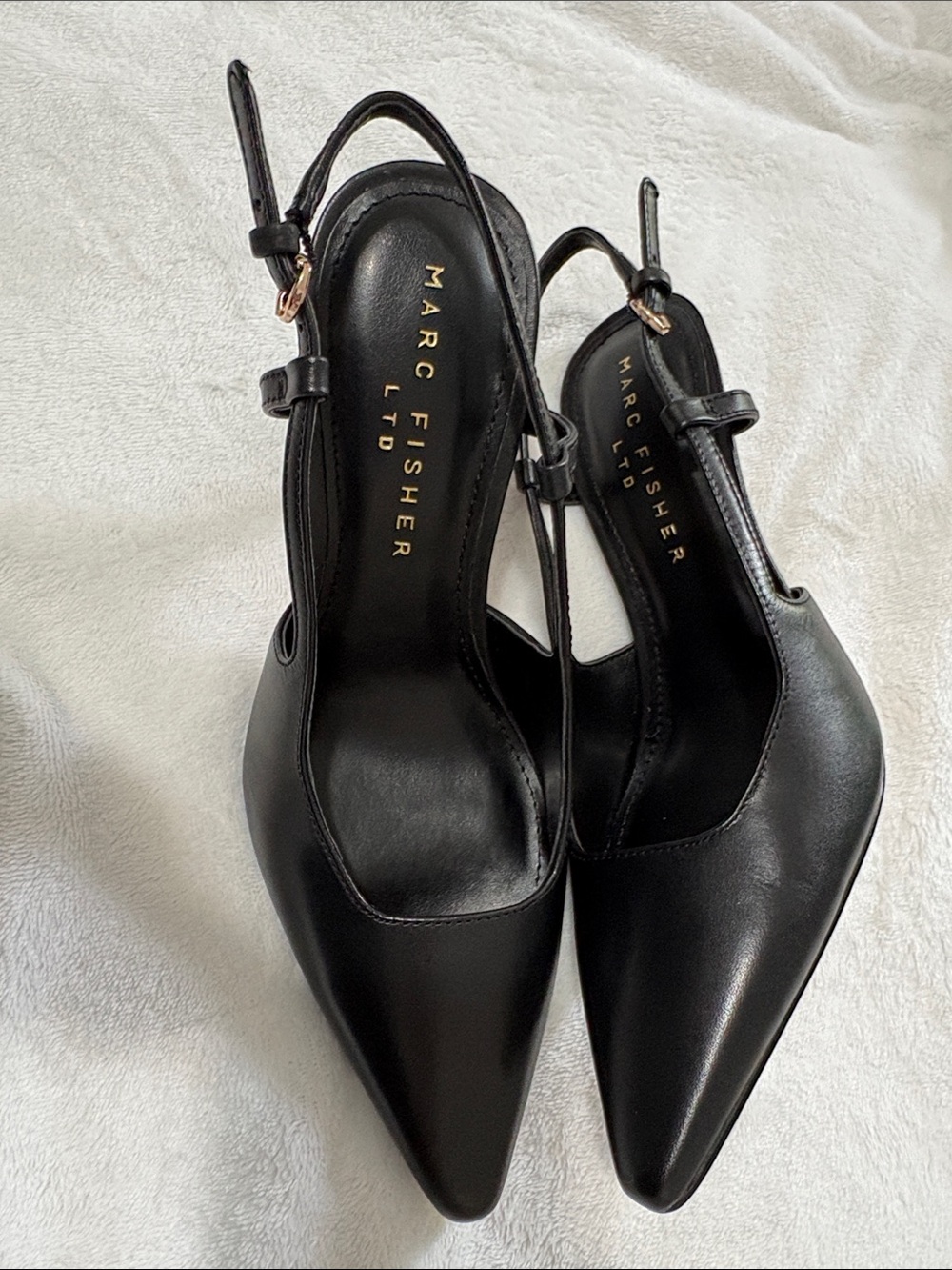 Marc Fisher Black Pointed Toe Ankle Strap Heels Size 6.5M